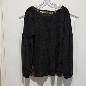First Love Charcoal Top with Leopard Accents